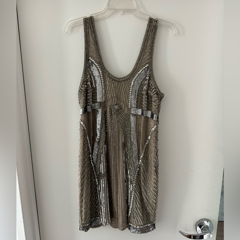 Parker Silver Beaded Mini Dress - Size L